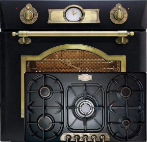 Gas Herdset Autark Kaiser Empire Black / Elektro Einbau Backofen EH 6355 Em 67L + Gaskochfeld KG 9325 Em 90cm