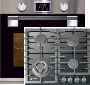 Kaiser Herd-set ,Elektro Pyrolyse Backofen  EH 6337+KCG 6383 Gaskochfeld 60 cm