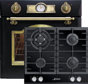 Kaiser Herd-set / Retro Elektro Einbau Backofen EH 6355 EM 67L + KCG 6380 Gaskochfeld 60cm