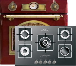 Kaiser Herd-set / Elektro Einbau Backofen EH 6355 RotEm 67L + KCG 8382 Gaskochfeld 77 cm