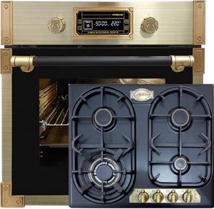 Kaiser Herd Set EH 6427 AD Retro Pyrolyse Einbau Backofen 73L Anthrazitfarbiges Glas 60 cm +  KG 6325 Em Turbo Gaskochfeld 60 cm