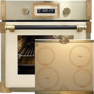 Kaiser Herd Set  EH 6427 ElfAD Retro Pyrolyse Einbau Backofen 73L Elfebeinfarbiges Glas 60 cm + Kaiser KCT 6395 IelfEm Induktionskochfeld 60cm
