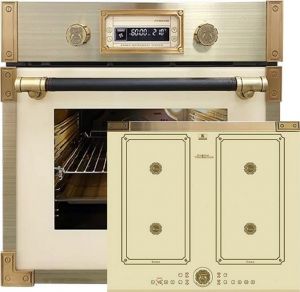 Kaiser Herd Set  EH 6427 ElfAD Retro Pyrolyse Einbau Backofen 73L Elfebeinfarbiges Glas 60 cm + KCT 6745 FI Elf AD Induktionskochfeld 60 cm