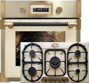 Kaiser Herd Set  EH 6427 ElfAD Retro Pyrolyse Einbau Backofen 73L Elfebeinfarbiges Glas 60 cm+KG 9325 ElfEm Gaskochfeld 90cm