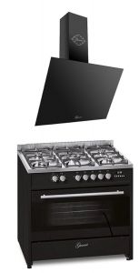 Gurari GCH E 911 BL Gas Elektro Standherd + Dunstabzugshaube  GCH 286 Bl 9 Prime 90 cm