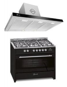 Gurari GCH E 911 BL Gas Elektro Standherd + Dunstabzugshaube GCH F 462 IS 9 Prime 90 cm