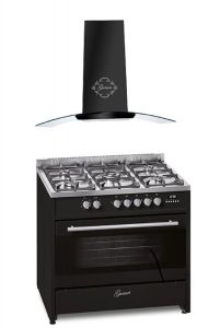Gurari GCH E 911 BL Gas Elektro Standherd + Dunstabzugshaube GCH T 465  90 BL Prime 90 cm