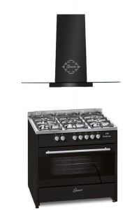 Gurari GCH E 911 BL Gas Elektro Standherd + Dunstabzugshaube GCH T 466 90 BL Prime 90 cm
