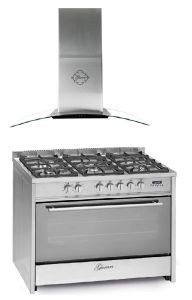Gurari GCH E 911 X Gas Elektro Standherd 90 cm + Dunstabzugshaube GCH T 465 IS 90 BL PRIME 90 cm