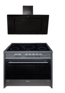 Gurari GCH E 912 BL Elektro Standherd 90 cm, Glaskeramik ,  Schwarz, Range Coocker+ Gurari GCH S 155 BL 90 Prime Dunstabzugshaube 90cm , Schwarz Glas 