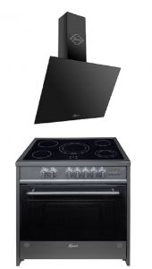 Gurari GCH E 912 BL Elektro Standherd 90 cm, Glaskeramik ,  Schwarz, Range Coocker+ Gurari GCH D 286 BL 9 PRIME  Dunstabzugshaube 90cm , Schwarz Glas 