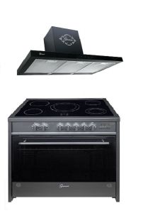 Gurari GCH E 912 BL Elektro Standherd 90 cm, Glaskeramik ,  Schwarz, Range Coocker+ Gurari GCH F 462 BL 9 PRIME Dunstabzugshaube 90cm , Schwarz Glas 