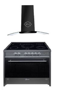 Gurari GCH E 912 BL Elektro Standherd 90 cm, Glaskeramik ,  Schwarz, Range Coocker+ Gurari GCH T 465 90 BL PRIME Dunstabzugshaube 90cm , Schwarz Glas 
