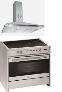 Gurari GCH E 912 X  Elektro Standherd 90 cm , Glaskeramik,Inox,Range Coocker+ Gurari GCH C 147 IS 9  Dunstabzugshaube 90cm , Edelstahl 