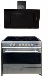 GURARI GCH E 912 X  Elektro Standherd 90 cm , Glaskeramik,Inox,Range Coocker+Gurari GCH S 155 BL 90 Prime  Dunstabzugshaube 90 cm, Schwarz Glas