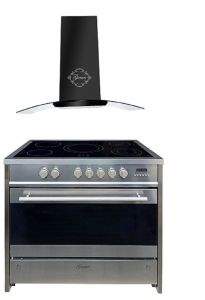 GURARI GCH E 912 X  Elektro Standherd 90 cm , Glaskeramik,Inox,Range Coocker+GCH T 465 90 BL PRIME Dunstabzugshaube 90cm Schwarz Glas 