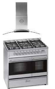 Gurari GCH E 916 X Gas Elektro Standherd 90 cm + Dunstabzugshaube GCH T 465 IS 90 BL Prime 90 cm